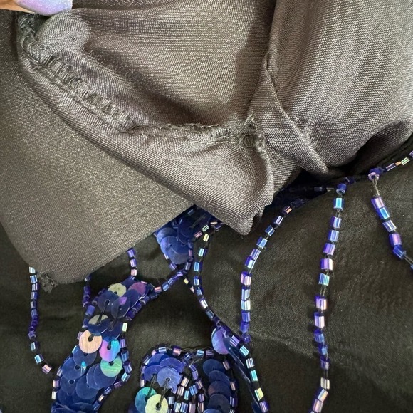 Vintage Sequined Top 100% Silk Blouse Glam Laurence Kazar Black Blue‎ Size 1X - Picture 10 of 11